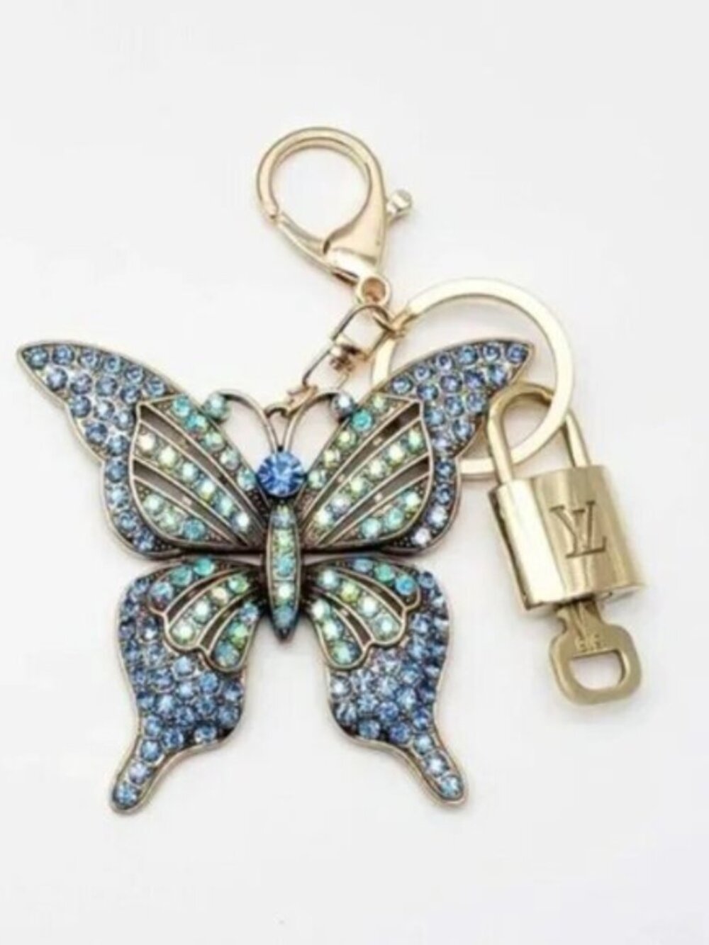 LV Authentic Gold Padlock 🔒 Key Set w/ Unbranded Butterfly Keychain Charm